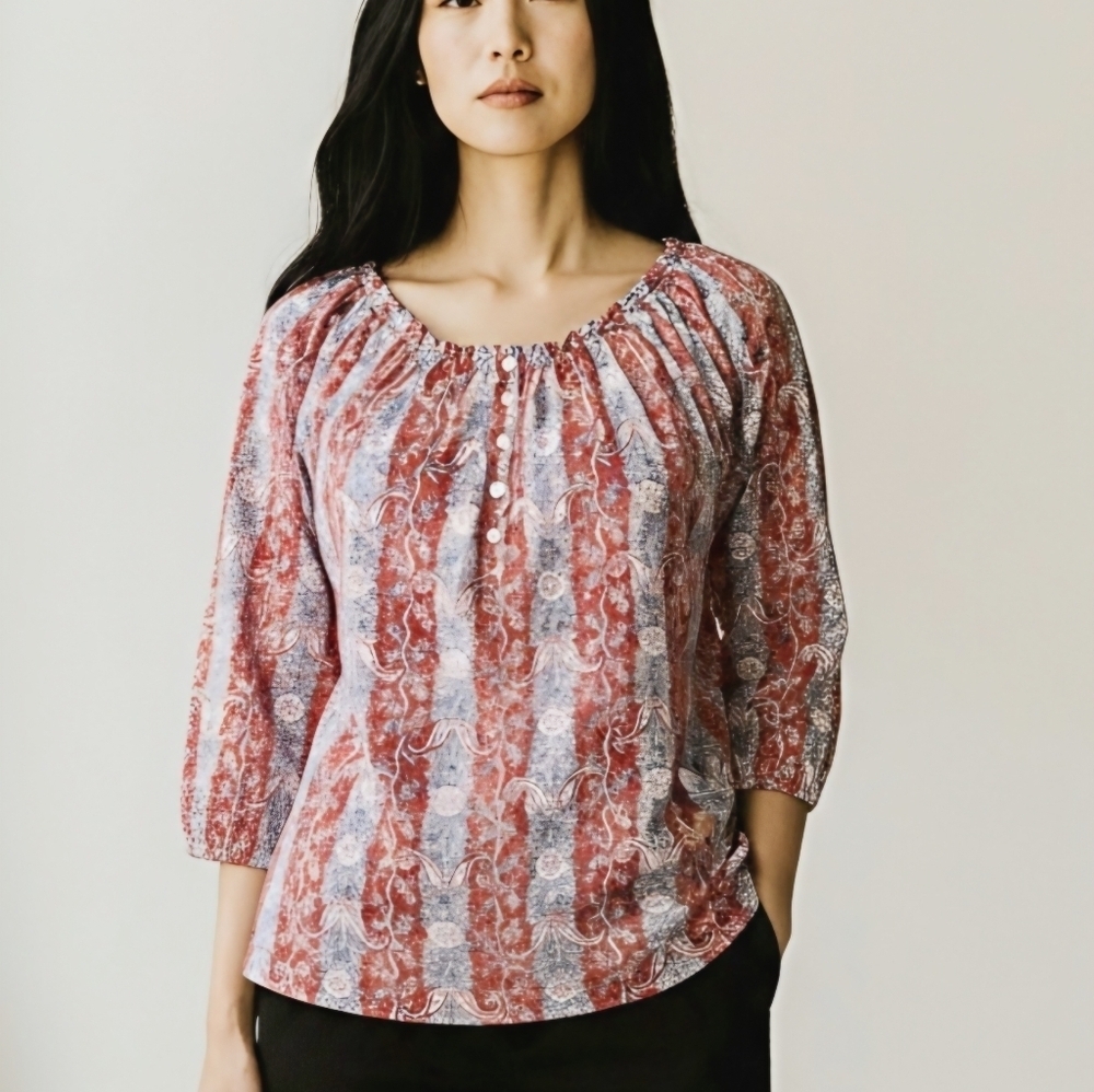 Chaps Womens Peasant Blouse Medium Paisley #BL2